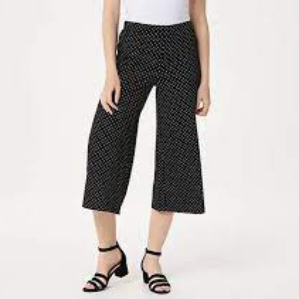 Isaac Mizrahi black white knit polka dot coulotte pants A354841 size XXS